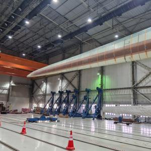 The 2.5-3MW rotor blade designed by We4Ce and converted into prototype is suspended in the test rig