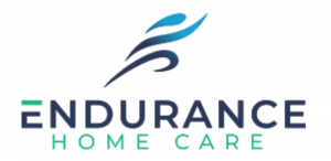 Endurance Home Care Logo, Endurance written in dark blue and home care written in green with three lines above everything.