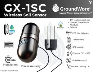 Aa autonomous wireless soil sensor shaped as a capsule with a flex cord with sensor probe.