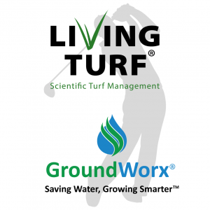 Living Turf Logo, GroundWorx Logo with golfer icon