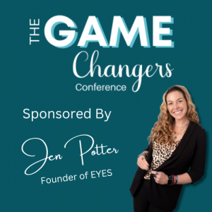 teal background pic of jen potter sponsor of game changers