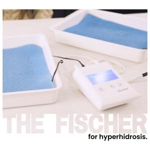 The Fischer iontophoresis device setup to treat palmar hyperhidrosis.