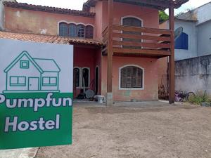 The front of the Pumpfun Hostel in Arraial do Cabo, Rio de Janeiro, Brazil.