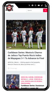 Picture of the WorldBaseball.com website on a mobile phone.