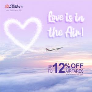 China Airlines 12% Off of Flights Valentine's Day Promotion