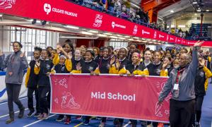 Parade of athletes at the Colgate Women's Games finals at the Nike Track and Field Center at the Armory in Manhattan on February 1, 2025. Elliot Mangual/Colgate Women's Games