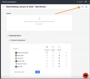 Board On Track AI Meeting Minutes Screen