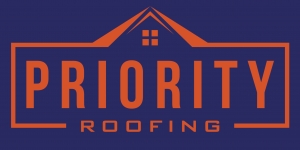 Priority Roofing full-color logo with bold orange text on a blue background, highlighting the company’s focus on residential and commercial roofing services.