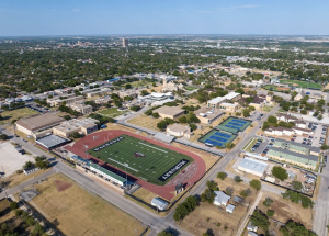 Drone image overlooking the 43 acre McMurry University campus located in Abilene, Texas.