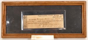 Paroled prisoner pass written on April 10, 1865, the day after the surrender by General Robert E. Lee at the Appomattox Court House, for Private John Harris of the Virginia Infantry ($4,680).