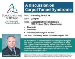 Dr Leonard Marchinski, lecture on carpal tunnel syndrome, Pennsylvania
