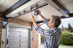 Technician fixing garage doors