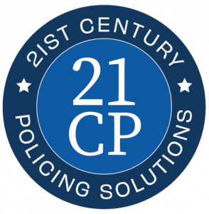 Blue circular logo with "21CP" in the center. Outer ring reads "21st Century Policing Solutions" with two stars.