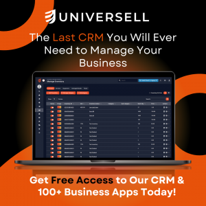 Universell Platform dashboard displaying business management tools, analytics, sales and marketing features for SMBs.