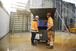 Itekube's waterproof digital workstation at jobsite