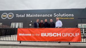 From left to right: Nick Taiber, President St. Martin Holding Company; Rod Schmitt, Founder TMS ; Sami Busch, Co-owner and Co-CEO of the Busch Group; Turgay Ozan, President Busch Group USA; Jeff Schmitt, General Manager TMS standing in front of TMS Headqu