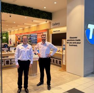axxis Founder, Mathew Dickerson, standing in front of the Armidale store with axxis Area Manager, Xander Peters.