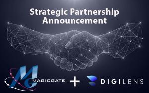 An image of two digital hands announcing the strategic partnership between Magicgate and DigiLens