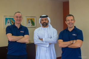 ES Sport Executive team (left to right) Alan Holt, Group Managing; H.E. Sheikh Mohamed bin Saif Al Nahyan, Chairman; and Paul McSorley, Group Financial Director (1)