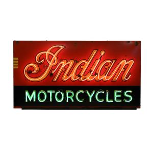 Indian Motorcycles neon dealership sign, made in America in the 1930s or ‘40s, graded 8.25 out of 10 for condition and impressive at 66 ½ inches by 35 ½ inches (est. CA$50,000-$60,000).