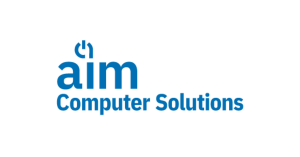 This image is the company logo for AIM Computer Solutions. The dot of the i in aim resembles a power button to indicate how AIM helps power the automotive supply chain.