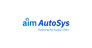 This image contains the AIM AutoSys logo with the tagline "Powering the Supply Chain"