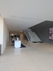 Epoxy terrazzo design: terrazzo stairs and floor in Detroit's Wayne County Criminal Justice Center 