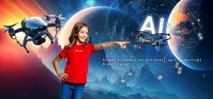 An elementary school girl is learning about AI space tech at Camp Integem