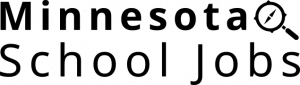 MNSchoolJobs.org logo - black text with magnifying glass surrounding compass