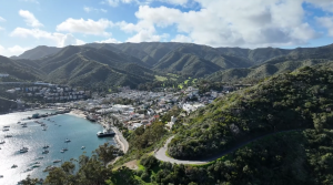 A Drone Shot of Catalina Island showing the beautiful City of Avalon.