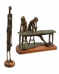 Bronze statues mounted on wood bases by Gilbert “Gib” Singleton (Mo./N.M., 1936-2014), titled Between the Acts (est. $9,000-$1,200), and Lady with a Bowl (est. $6,000-$9,000).