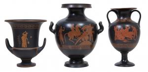 It will be an eclectic sale, to include an extensive collection of Wedgwood. Lot 376 consists of these three pieces of encaustic Wedgwood basalt and terracotta vases (est. $900-$1,200).