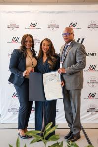 PNC National Center for Entrepreneurship and Alpha Woman Association leadership team receiving the Proclamation for Houston, Texas at a charity luncheon.
