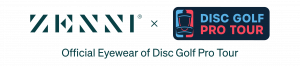 A partnership logo including both the Zenni logo and the DGPT logo with "Official Eyewear of the Disc Golf Pro Tour" underneath.