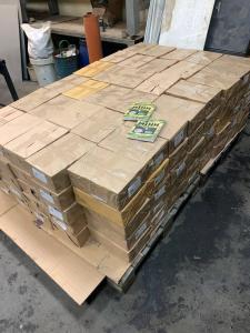 3000 mine identification handbooks in boxes on a pallet