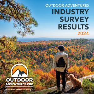 A report displaying the 2024 Outdoor Adventure Industry Survey findings, highlighting trends in kayaking, hiking, camping, online bookings, and eco-conscious outdoor experiences