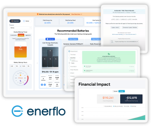 Enerflo's Battery Sizing Tool, Savings Calculator, Title Checks and Smart Pulls.