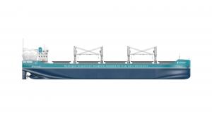 The initial layout of the fully electric 64.000 dwt Ultramax Bulk Carrier design by Pherousa