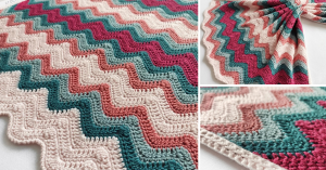 a crochet baby blanket featuring a colorful ripple design