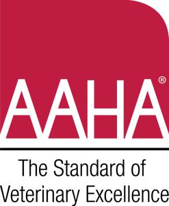 Red and White AAHA Logo with tagline: The Standard for Veterinary Excellence