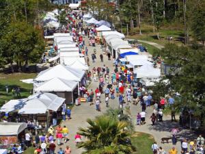 Aerial photo of crowds on festival grounds