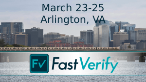 Fast Verify Logo over the Arlington, Virginia skyline.