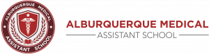Albuquerque Medical Assistant School Logo with seal and name typed out.