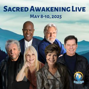 Banner Image for the in-person event, Sacred Awakening Live, hosted by Humanity's Team. Features the images of Michael Bernard Beckwith, Neale Donald Walsch, Gregg Braden, Karen Noé, Suzanne Giesemann, and Steve Farrell.