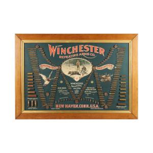 American circa 1897 Winchester Double “W” cartridge display board No. 291 in an oak frame, 40 inches by 57 ½ inches, in very good condition with strong colors (est. CA$35,000-$45,000).