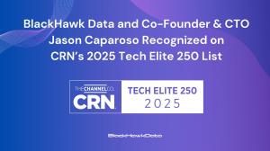 Graphic of BlackHawk Data logo and CRN logo with Tech Elite 250 logo