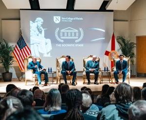 Governor Ron DeSantis, Border Czar Tom Homan, and Former Acting Secretary of Homeland Security Chad Wolf interviewed by New College of Florida President Richard Corcoran at Socratic Stage Event