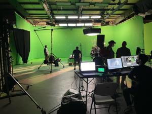 A green screen soundstage at Crooked Letter's Natchez studio on High Street.