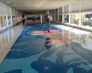 Terrazzo design, public art: foot bridge with terrazzo floor with hibiscus flowers. 