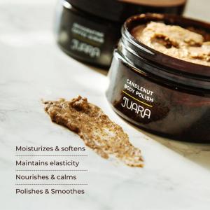 JUARA’s Candlenut Body Polish is a natural exfoliator that scrubs away dead skin cells to reveal a smooth and glowy complexion.